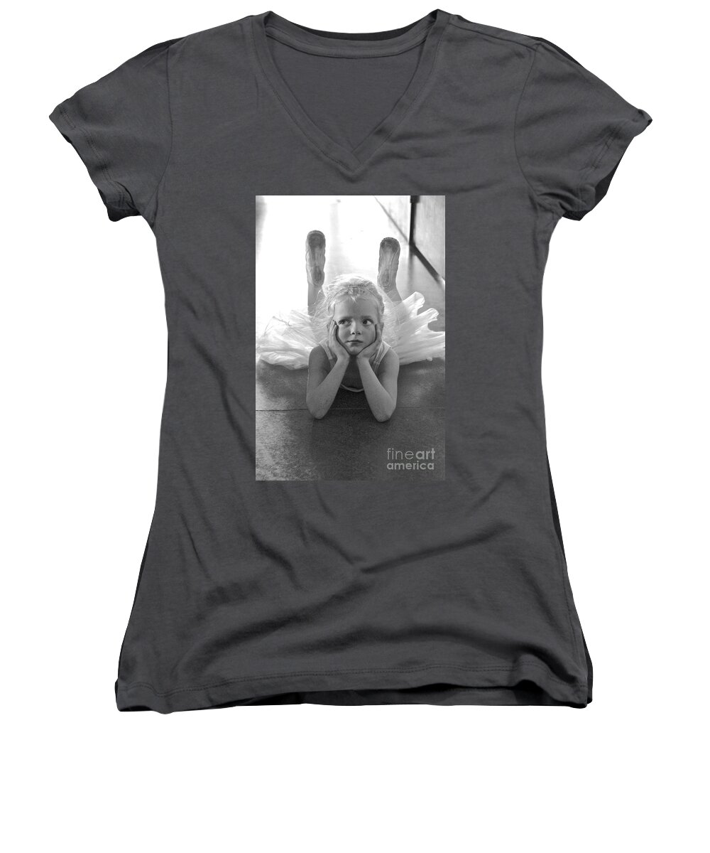 Children's Ballet Women's V-Neck featuring the photograph Waiting to Begin by Suzanne Oesterling