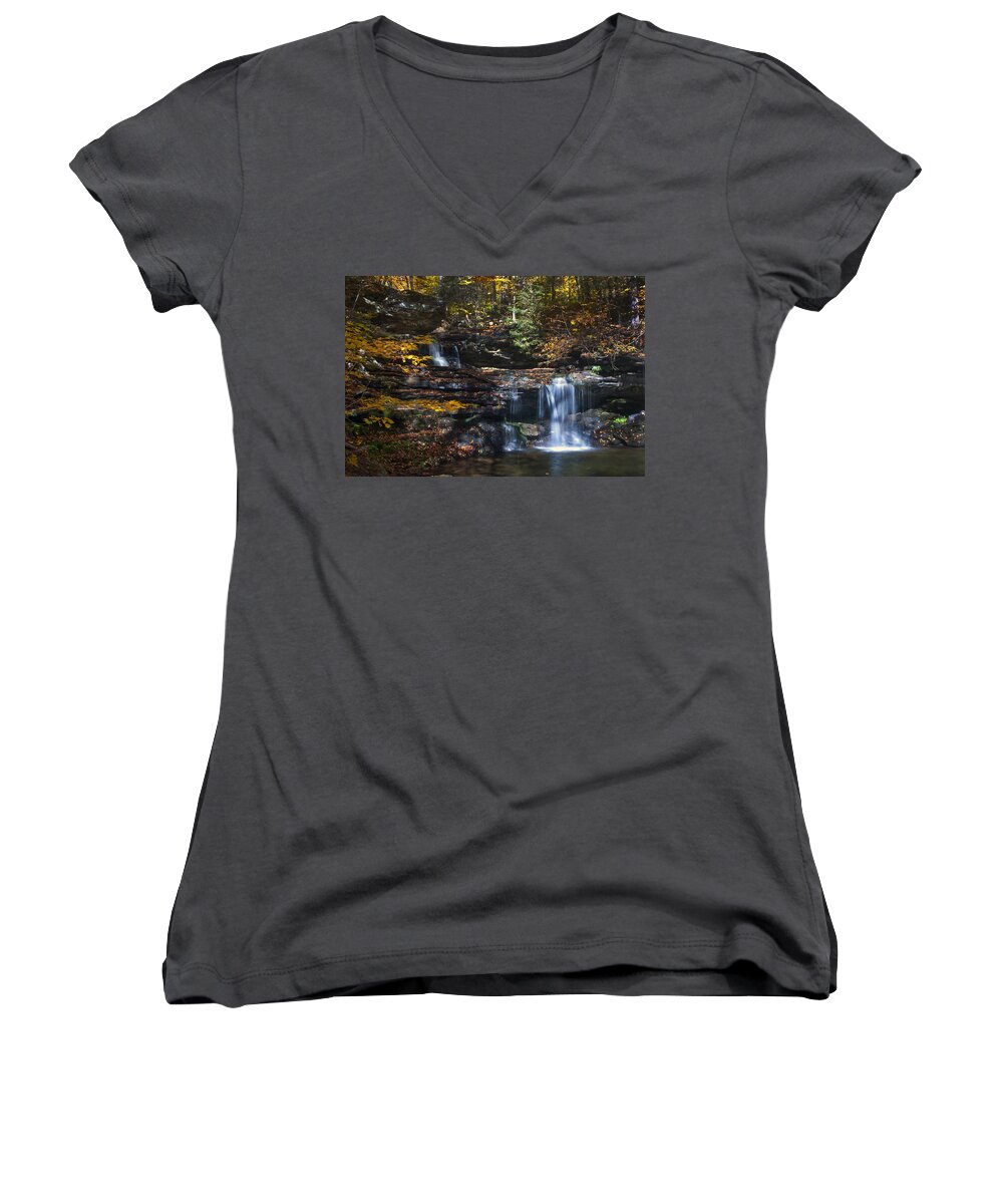 Ricketts Glen Women's V-Neck featuring the photograph Waterfalls by Paul W Faust - Impressions of Light