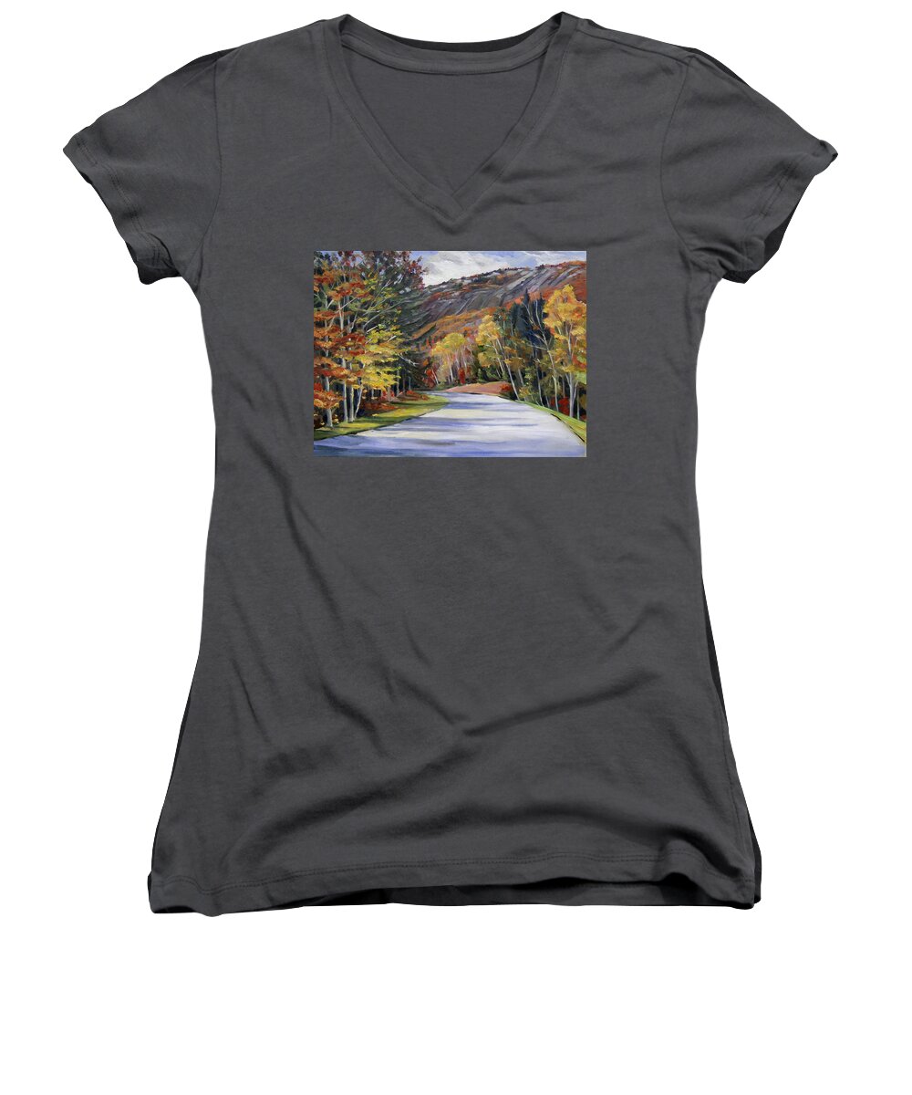 White Mountain Art Women's V-Neck featuring the painting Waterville Road New Hampshire by Nancy Griswold
