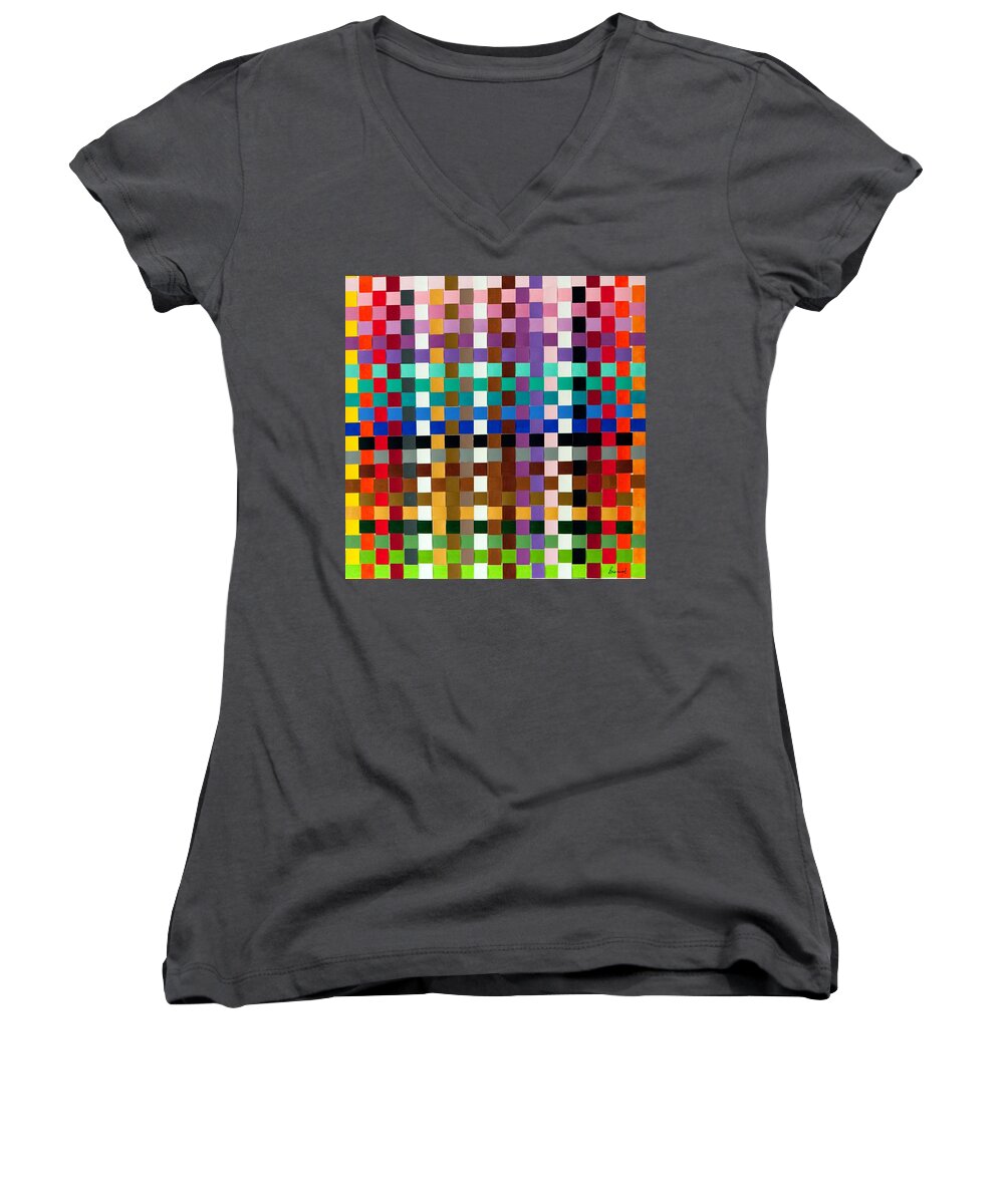 Geometric Women's V-Neck featuring the painting Weave #1 Multi-Color by Thomas Gronowski