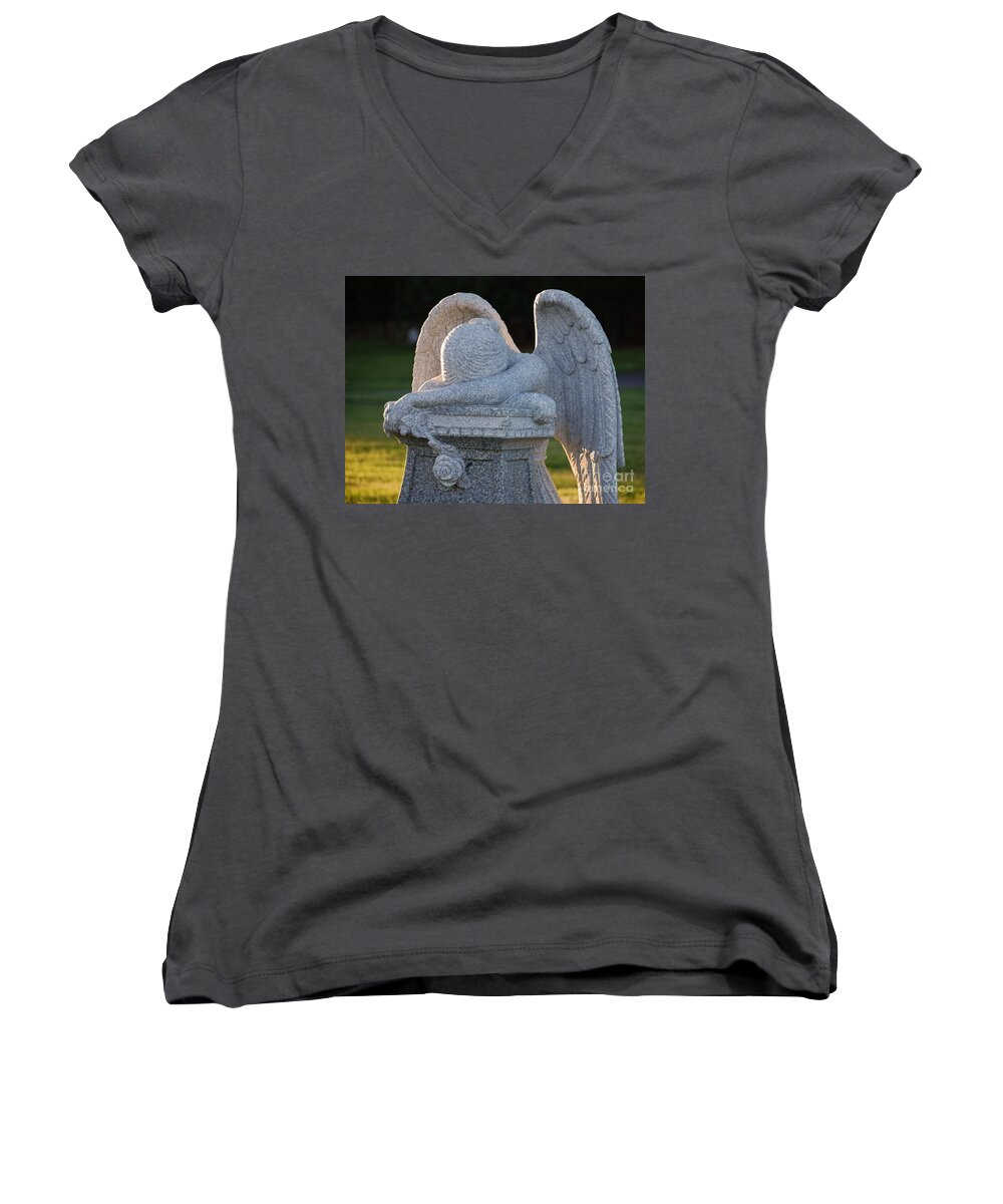 Angel Women's V-Neck featuring the photograph Weeping Angel by Sharon Elliott