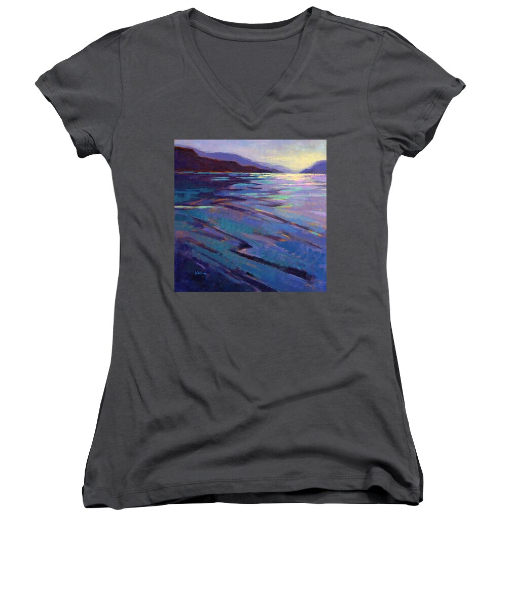 Water Women's V-Neck featuring the painting Where the Whales Play 3 by Konnie Kim
