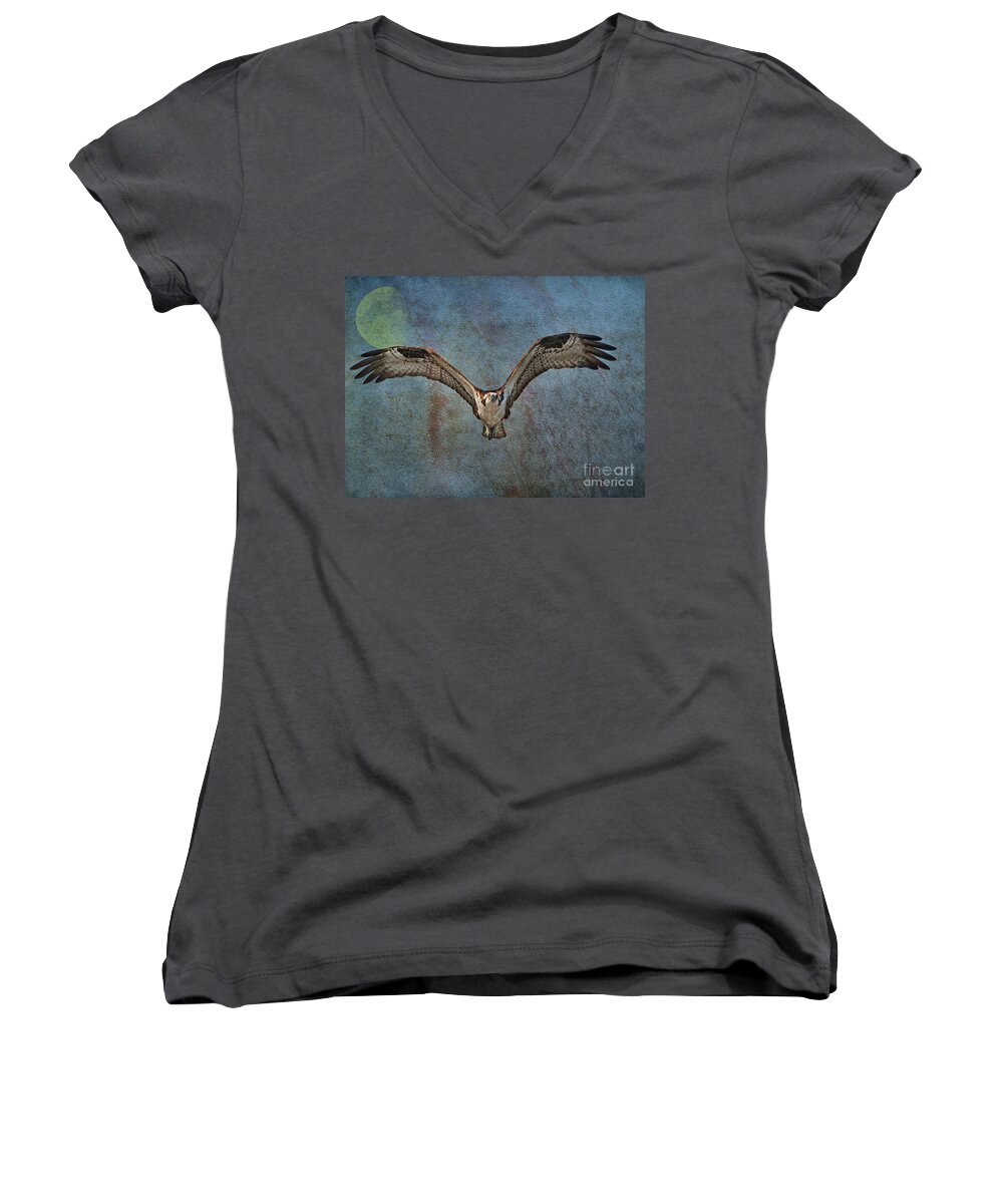 Osprey Women's V-Neck featuring the photograph Whispering To The Moon by Deborah Benoit