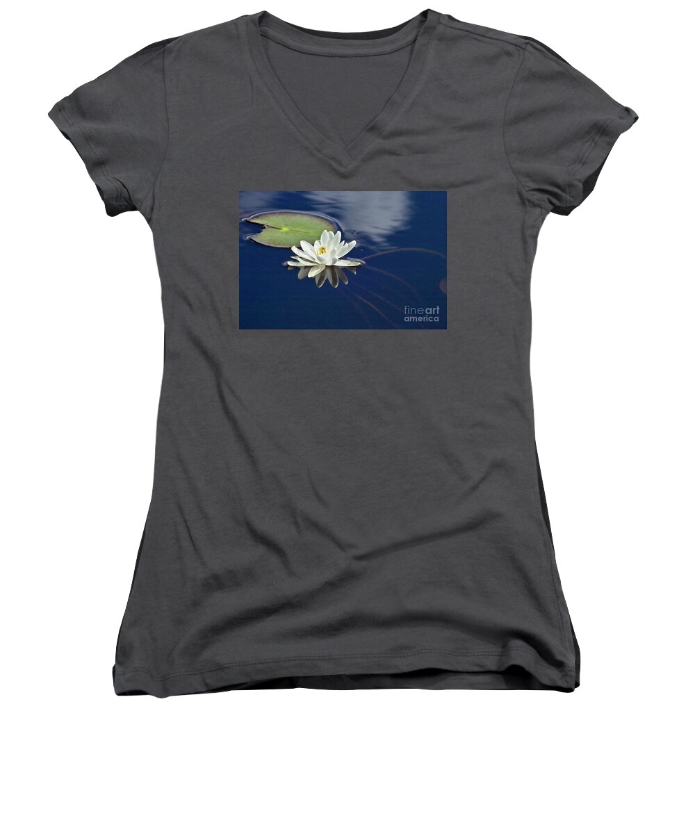Water Llilies Women's V-Neck featuring the photograph White Water Lily by Heiko Koehrer-Wagner