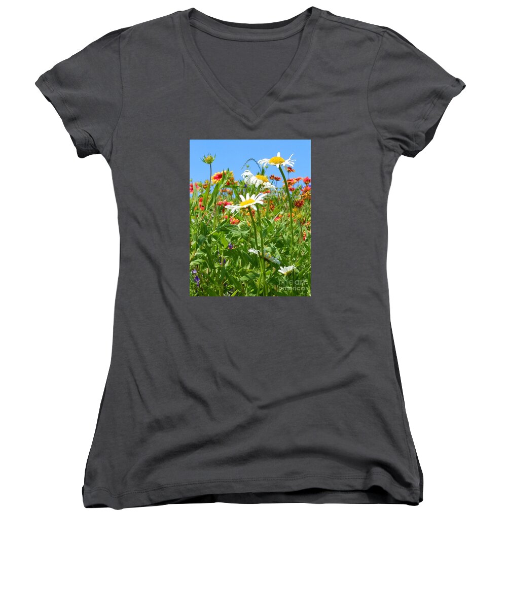 Wild Flower Women's V-Neck featuring the photograph Wild White Daisies #2 by Robert ONeil