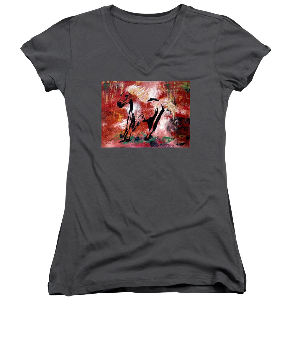 Original Painting Women's V-Neck featuring the painting Wildfire by Nan Bilden