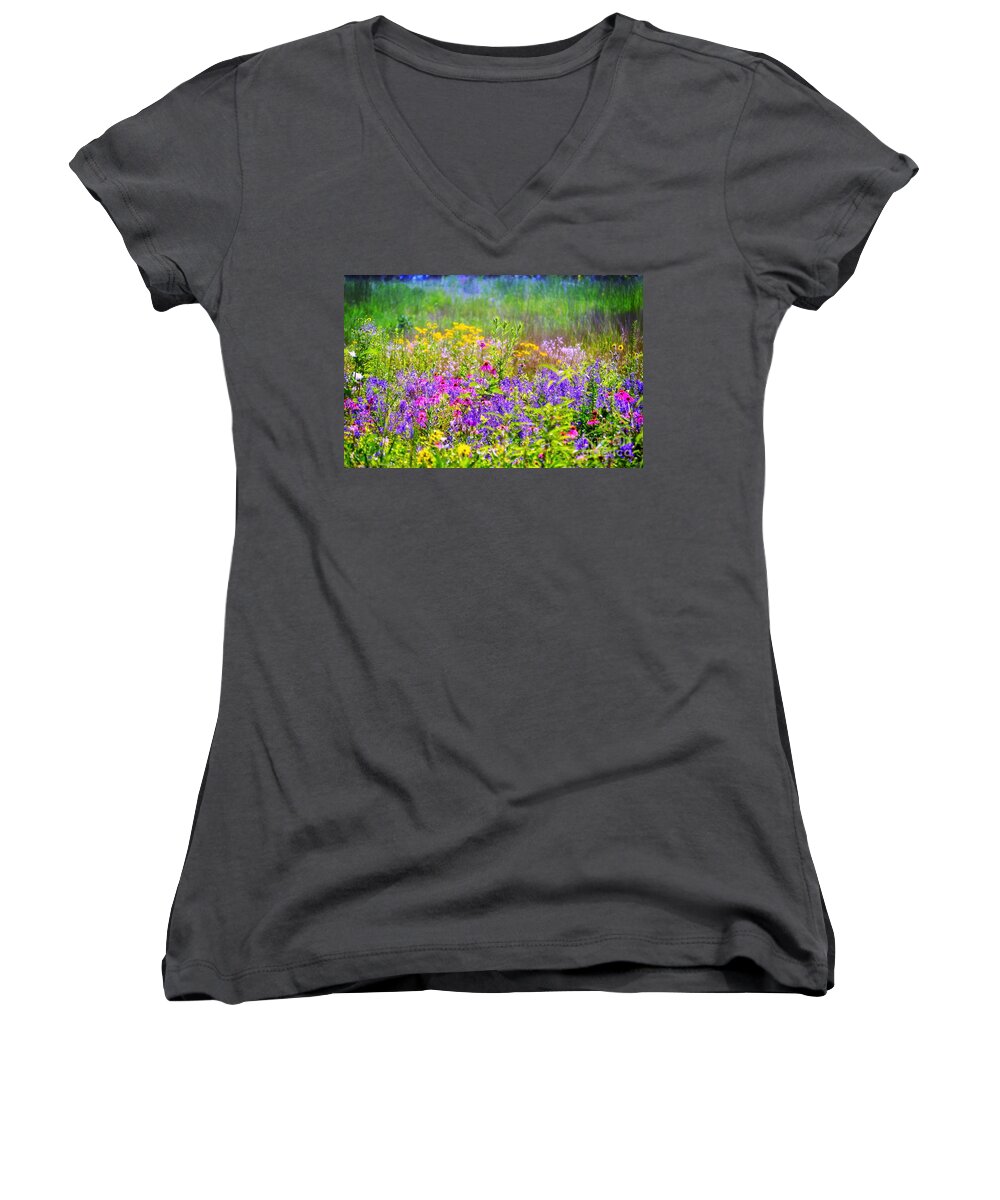 Wildflower Gardens Women's V-Neck featuring the photograph Wildflower Beauty by Peggy Franz