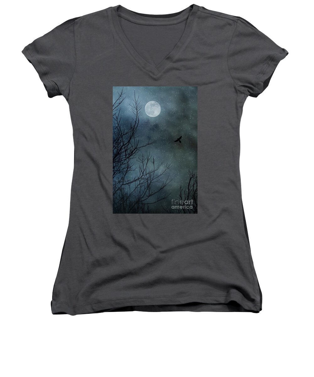 Moon Women's V-Neck featuring the photograph Winter's Silence by Trish Mistric