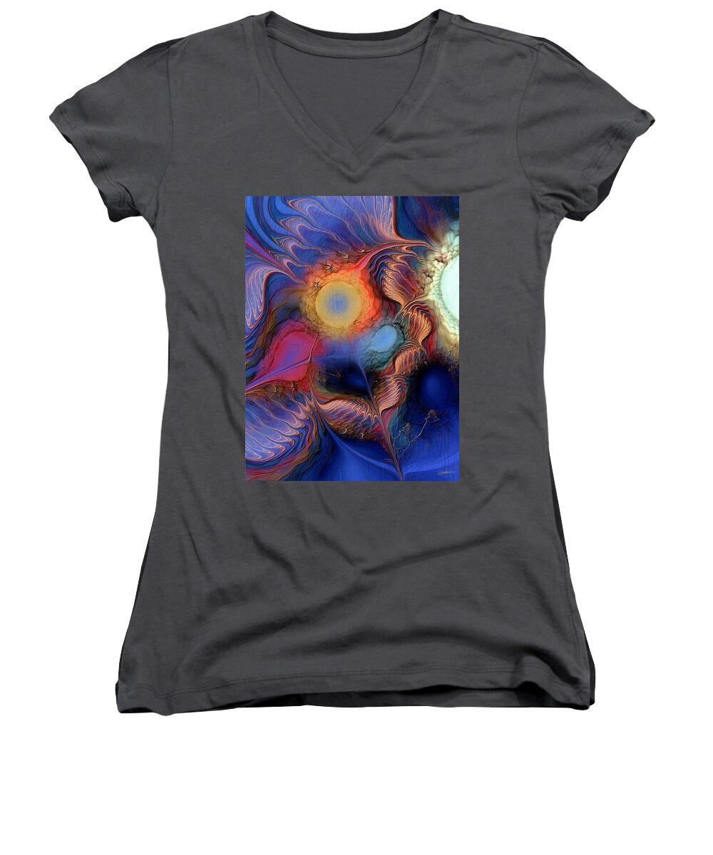 Abstract Women's V-Neck featuring the digital art Within You and Without You by Casey Kotas