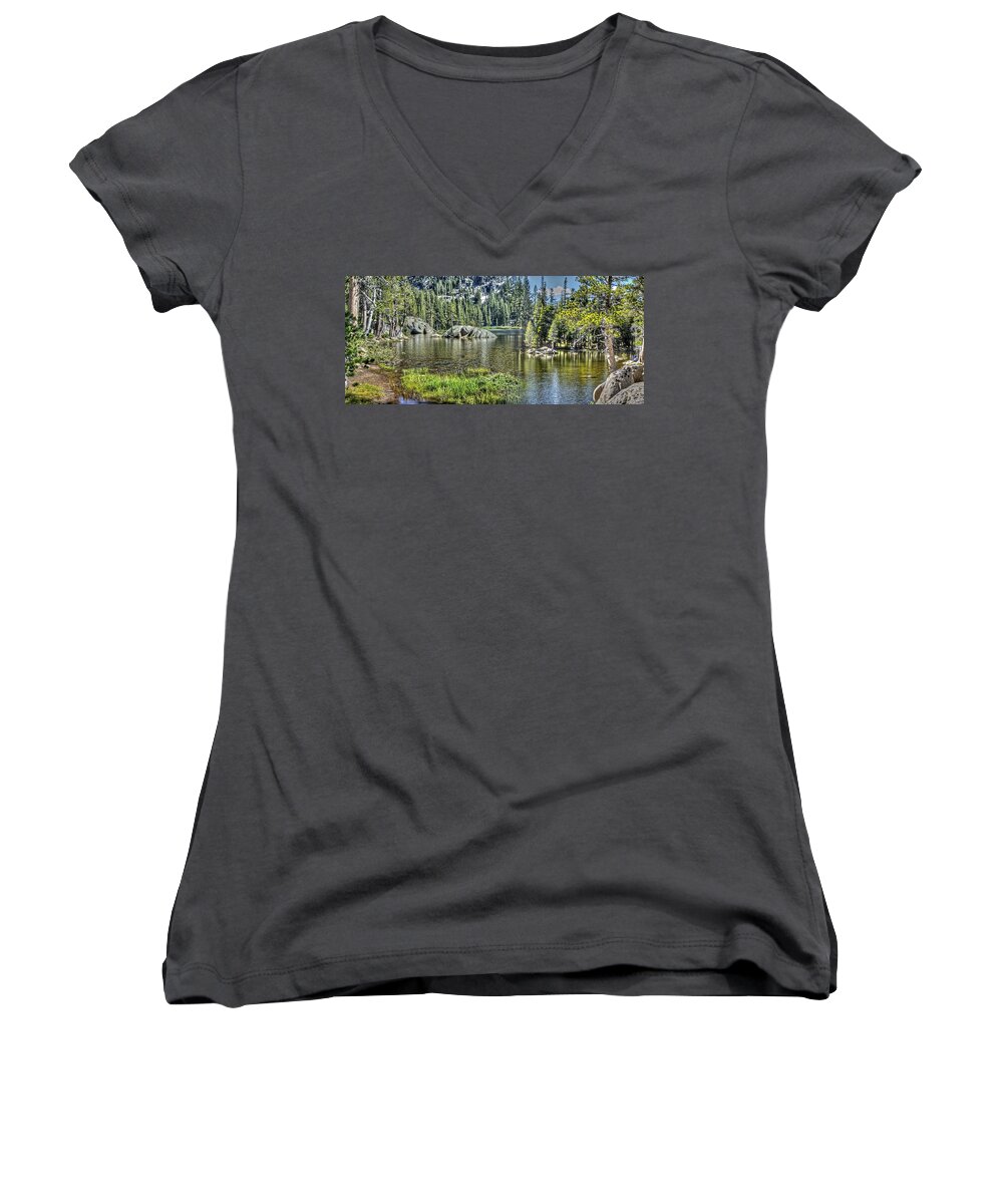 Lake Women's V-Neck featuring the photograph Woods Lake 2 by SC Heffner