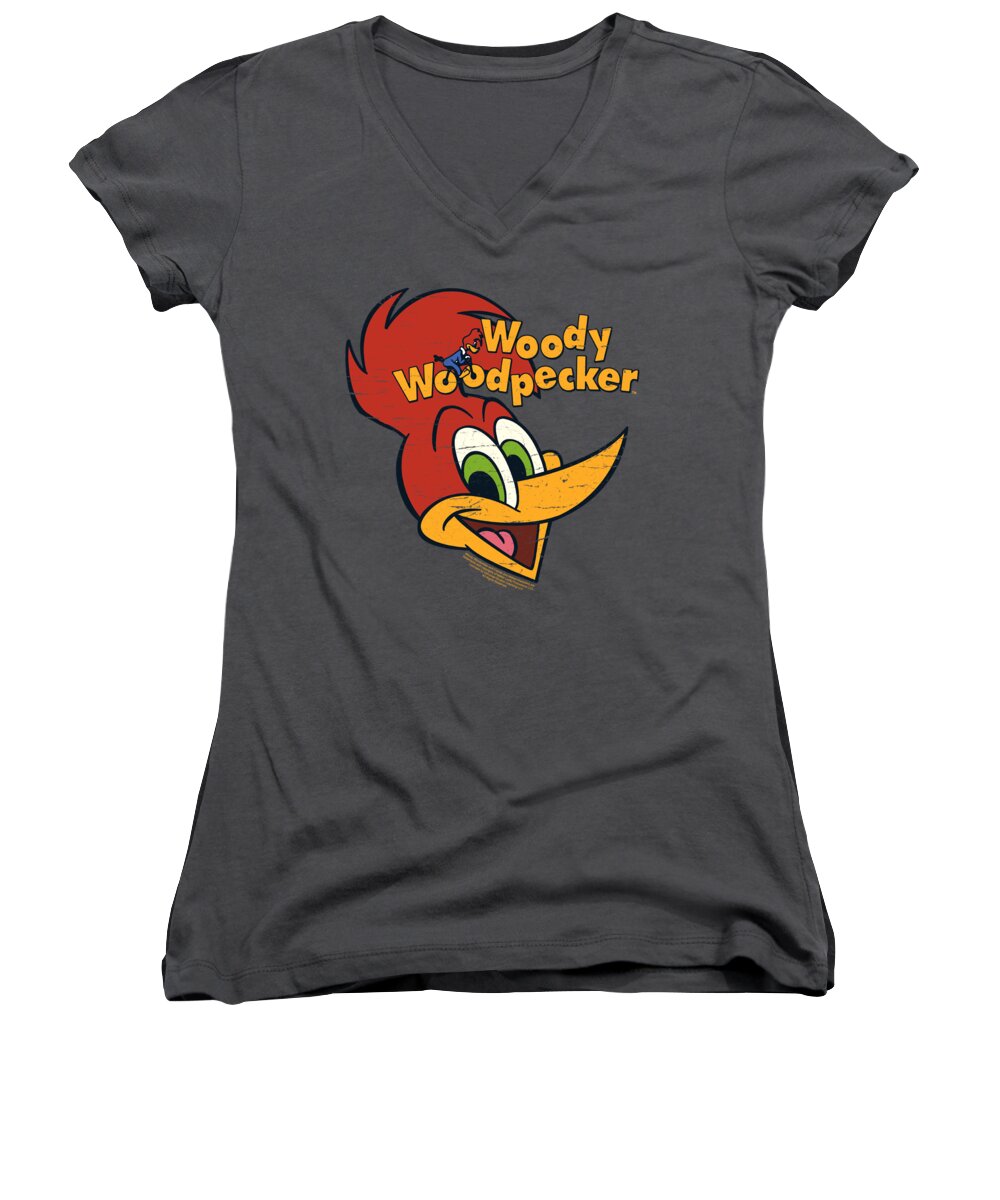 Cartoon Women's V-Neck featuring the digital art Woody Woodpecker - Retro Logo by Brand A