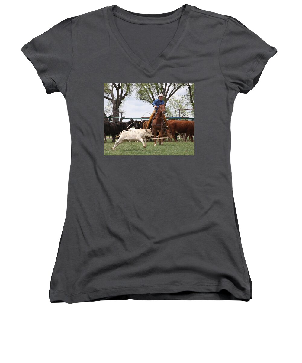 Wyoming 2014 Women's V-Neck featuring the photograph Wyoming Branding by Diane Bohna