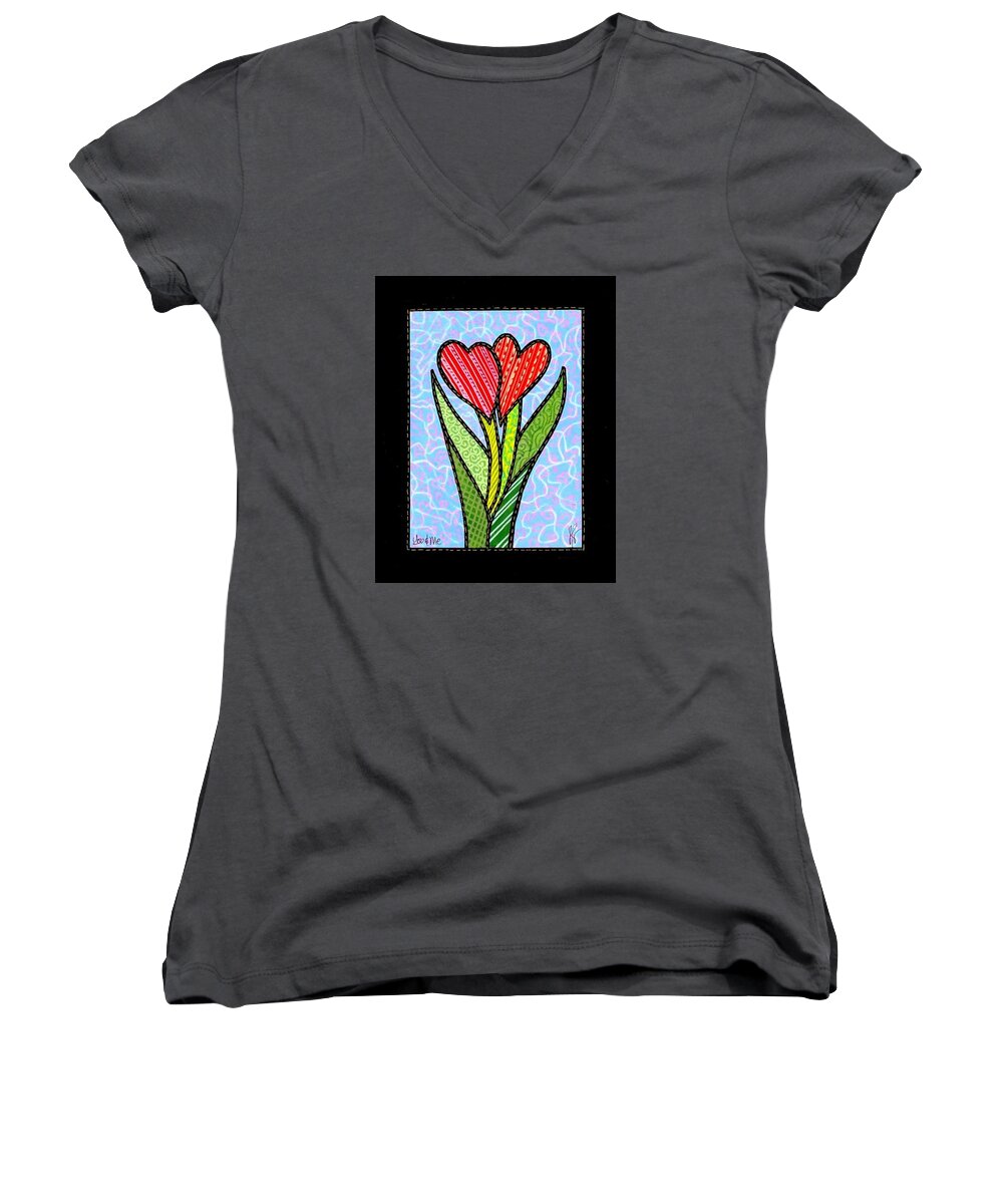Quilt Women's V-Neck featuring the painting You and Me by Jim Harris