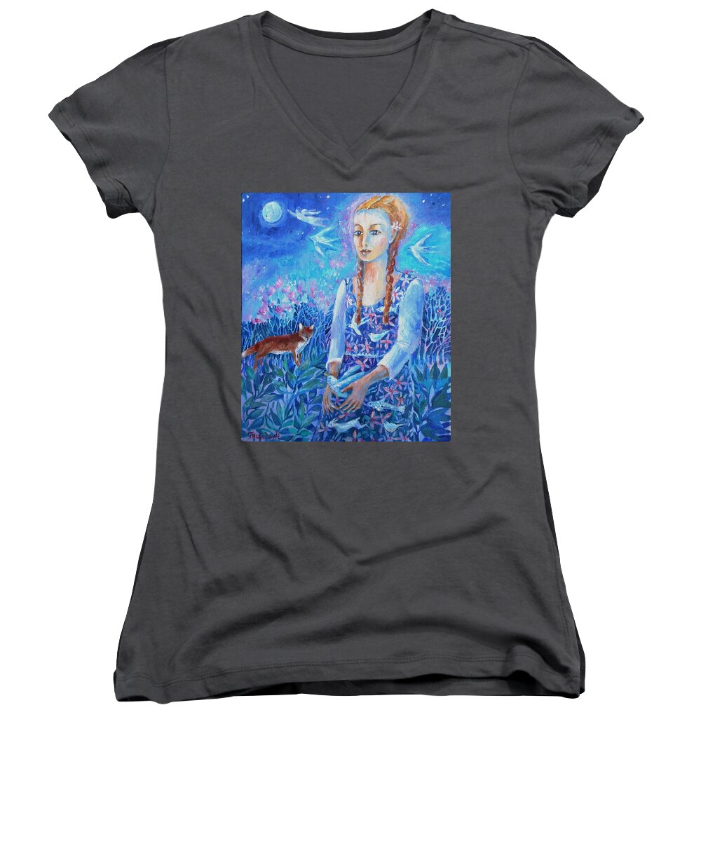 Retro Women's V-Neck featuring the painting You Are a Child of the Universe by Trudi Doyle