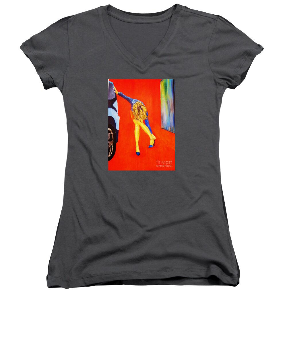 Girlspainting Women's V-Neck featuring the painting Zapatos 3 by Dagmar Helbig