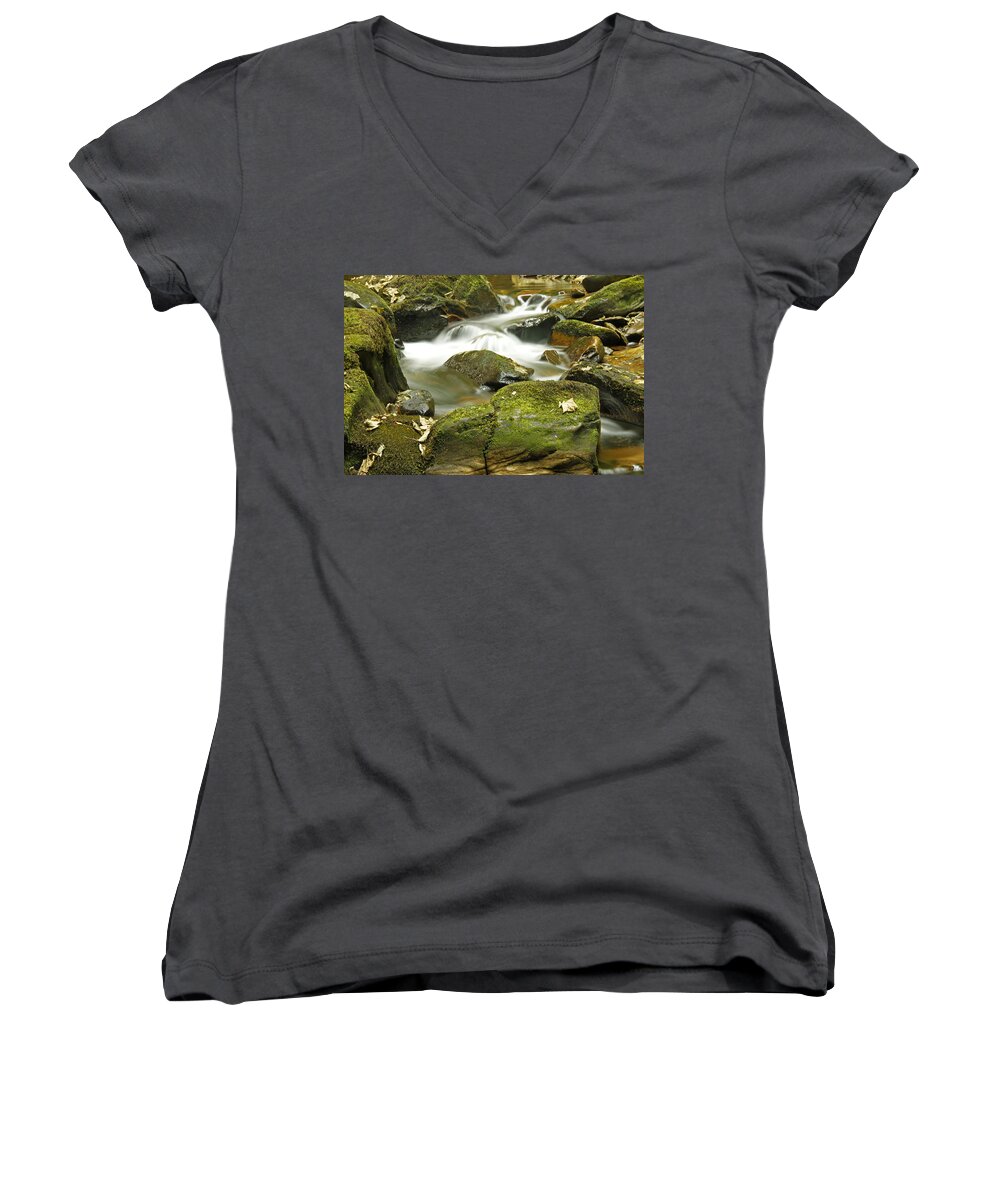 Torc Flow Women's V-Neck featuring the photograph Water flow at Torc by Martina Fagan
