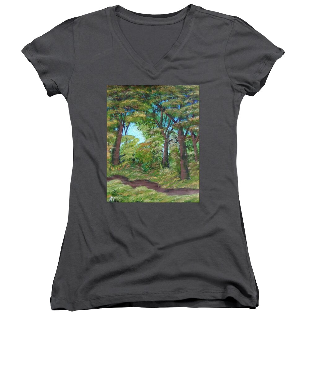 Autumn Women's V-Neck featuring the painting Autumn Evening by Charles and Melisa Morrison