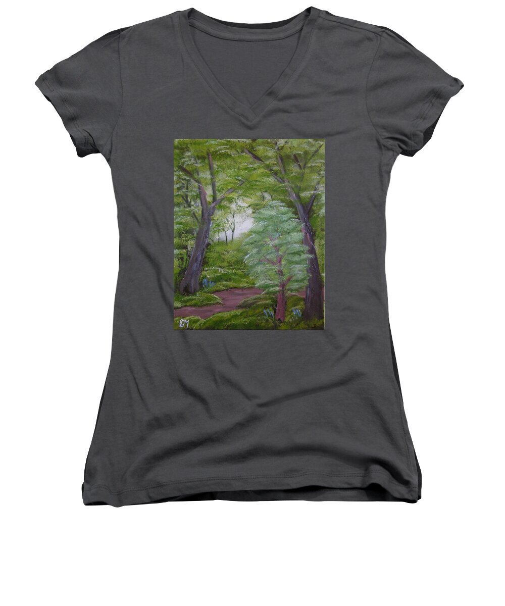 Landscape Women's V-Neck featuring the painting Summer Morning by Charles and Melisa Morrison