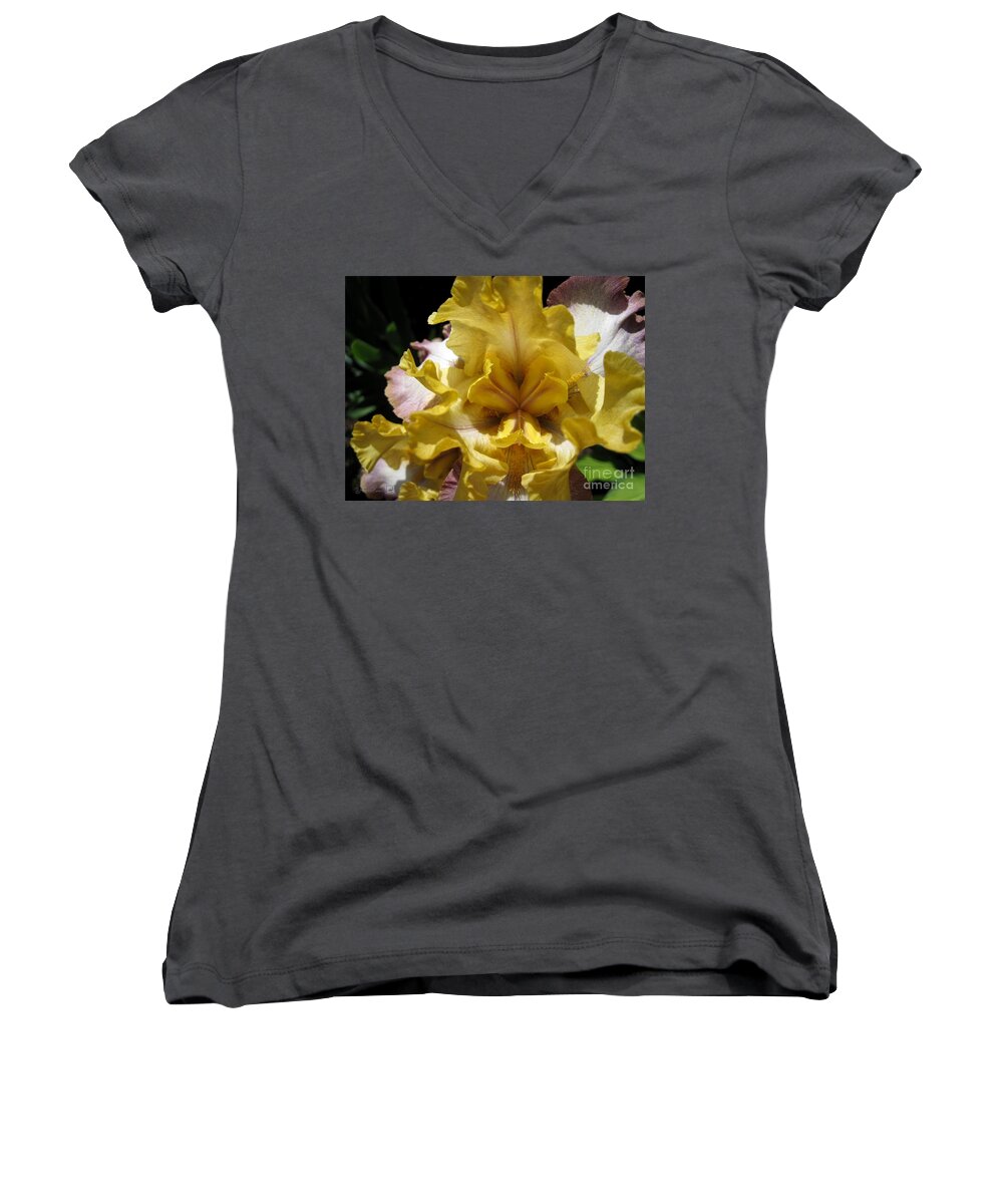 Tall Bearded Iris Women's V-Neck featuring the photograph Tall Bearded Iris named Butterfingers #1 by J McCombie