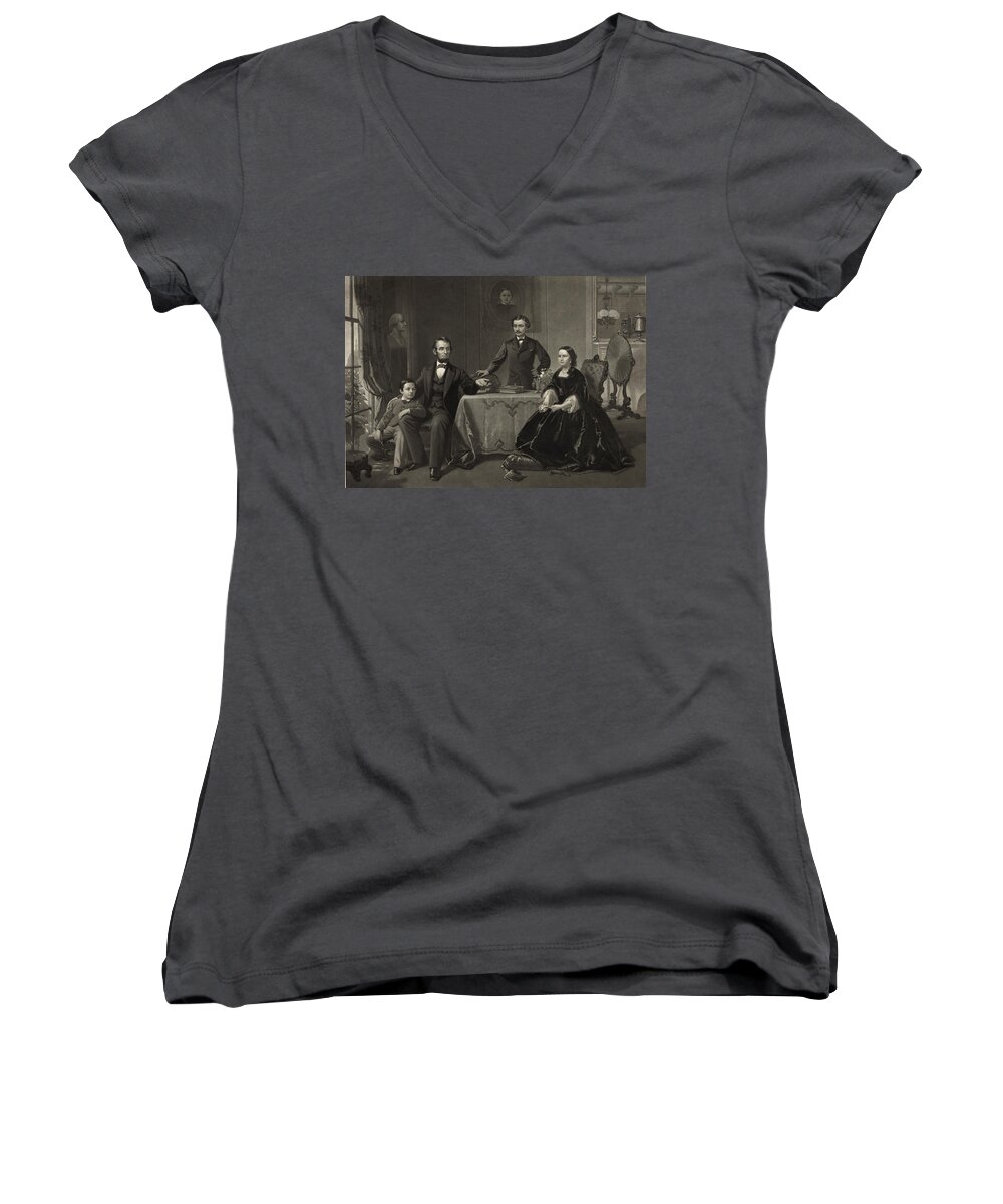 abraham Lincoln Women's V-Neck featuring the photograph Abraham Lincoln and family by International Images