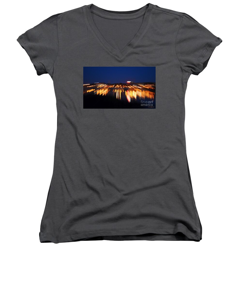 Color Photography Women's V-Neck featuring the photograph Abstract - City Lights by Sue Stefanowicz