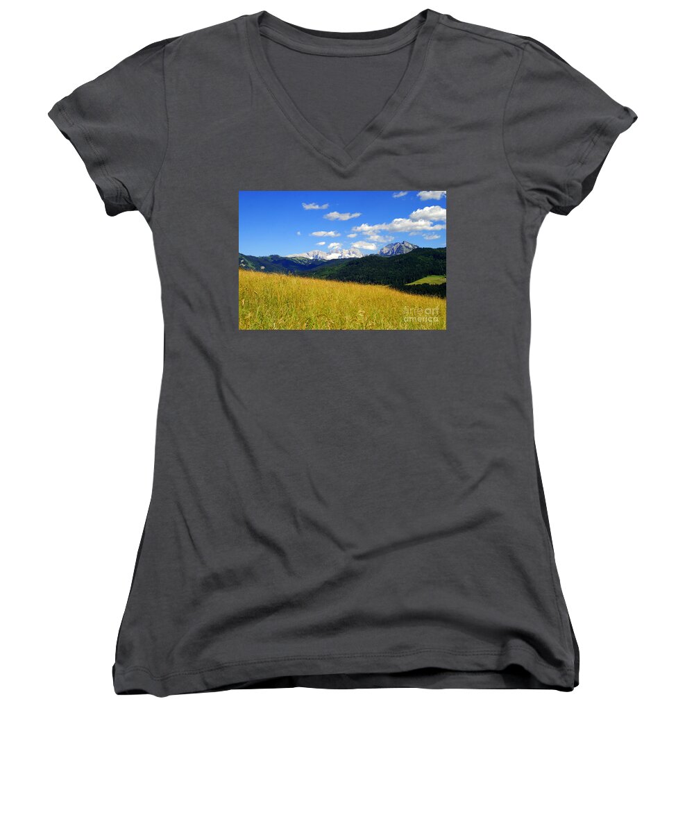 Field Women's V-Neck featuring the photograph Afternoon Austria Europe by Sabine Jacobs