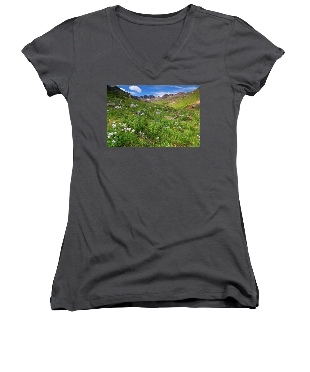 Colorado Women's V-Neck featuring the photograph American Basin Wildflowers by Steve Stuller