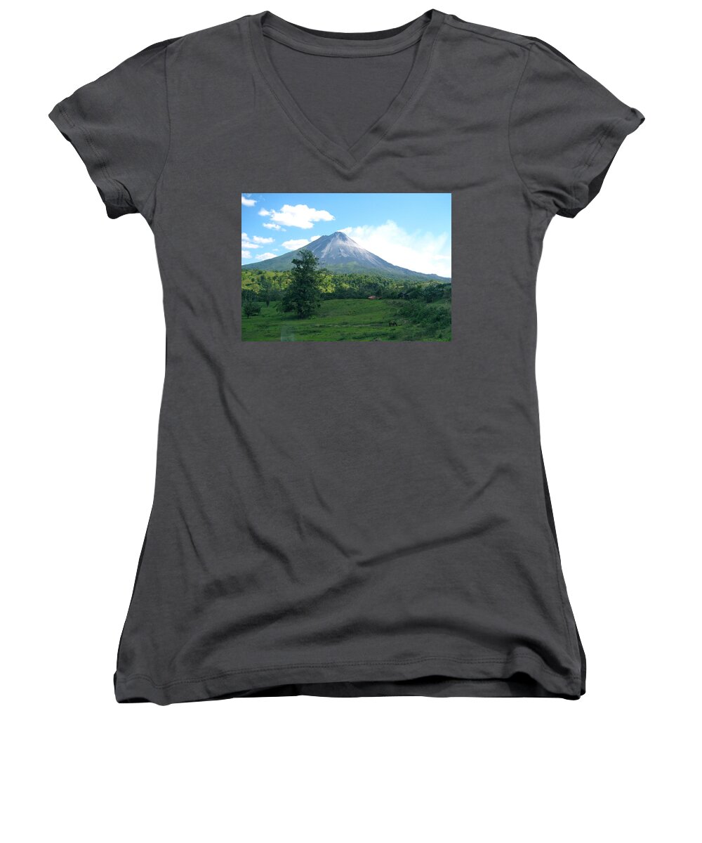 Volcano Women's V-Neck featuring the photograph Arenal by Eric Tressler