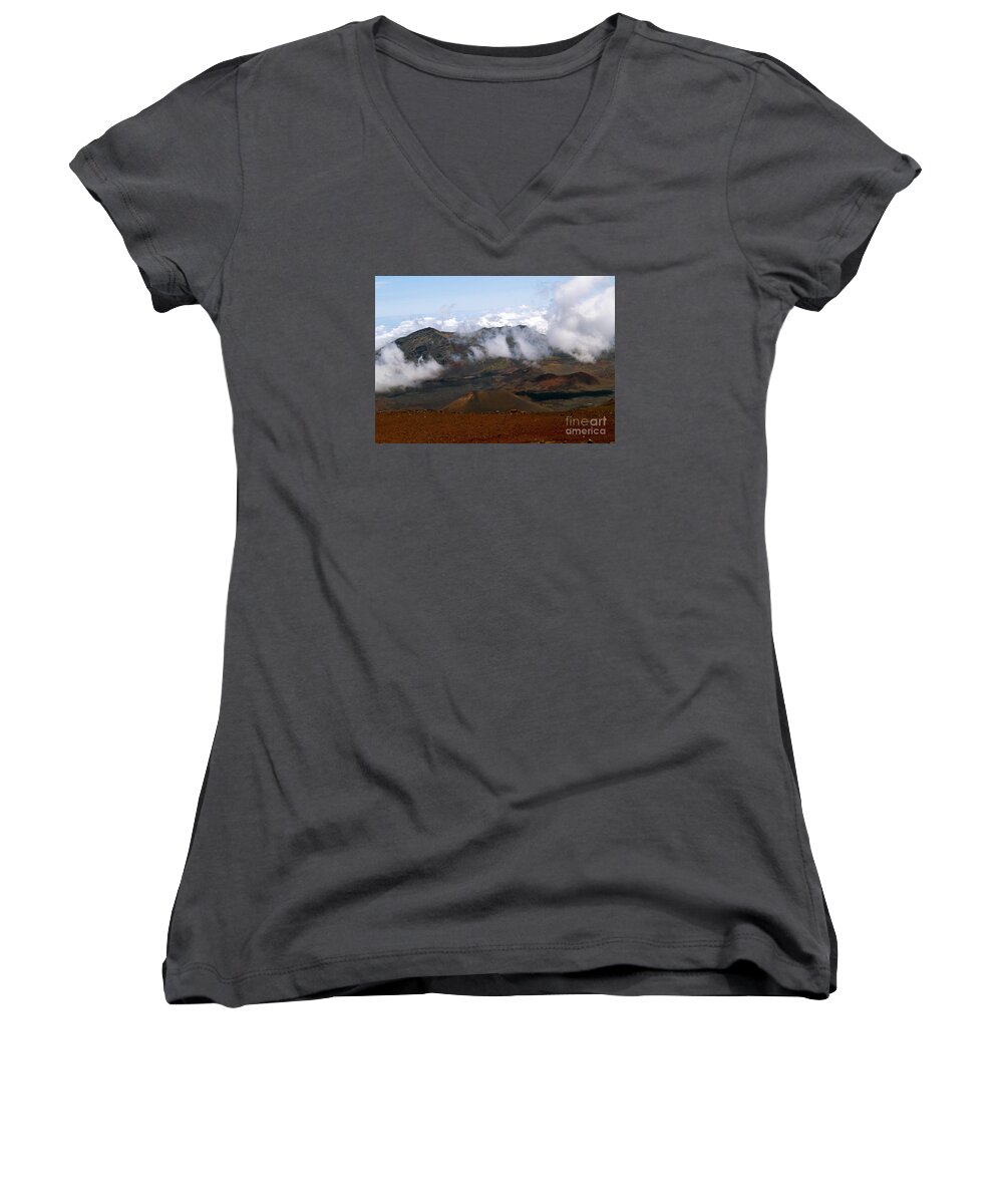 Haleakela Women's V-Neck featuring the photograph At the Rim of the Crater by Patricia Griffin Brett