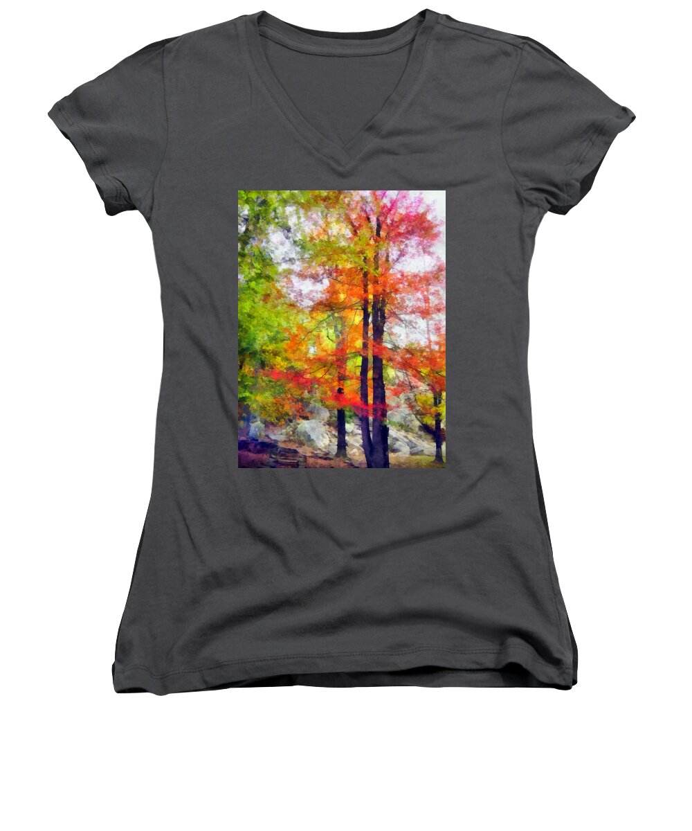 Tree Women's V-Neck featuring the photograph Autumnal Rainbow by Angelina Tamez
