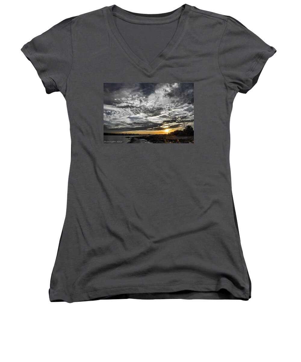 Sunset Women's V-Neck featuring the photograph Beautiful Days End by Shannon Harrington