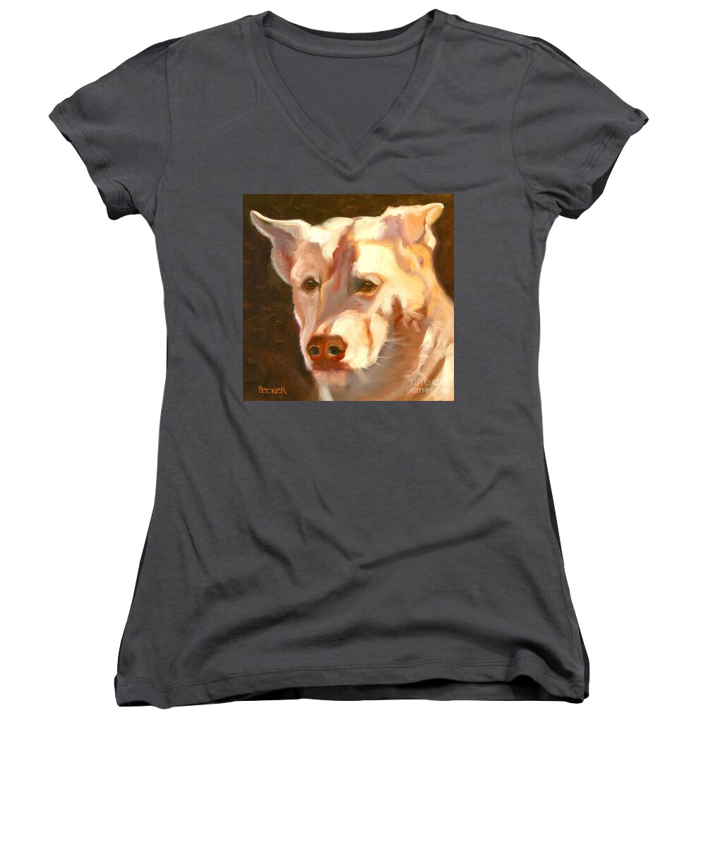 Dog Women's V-Neck featuring the painting Beloved by Susan A Becker