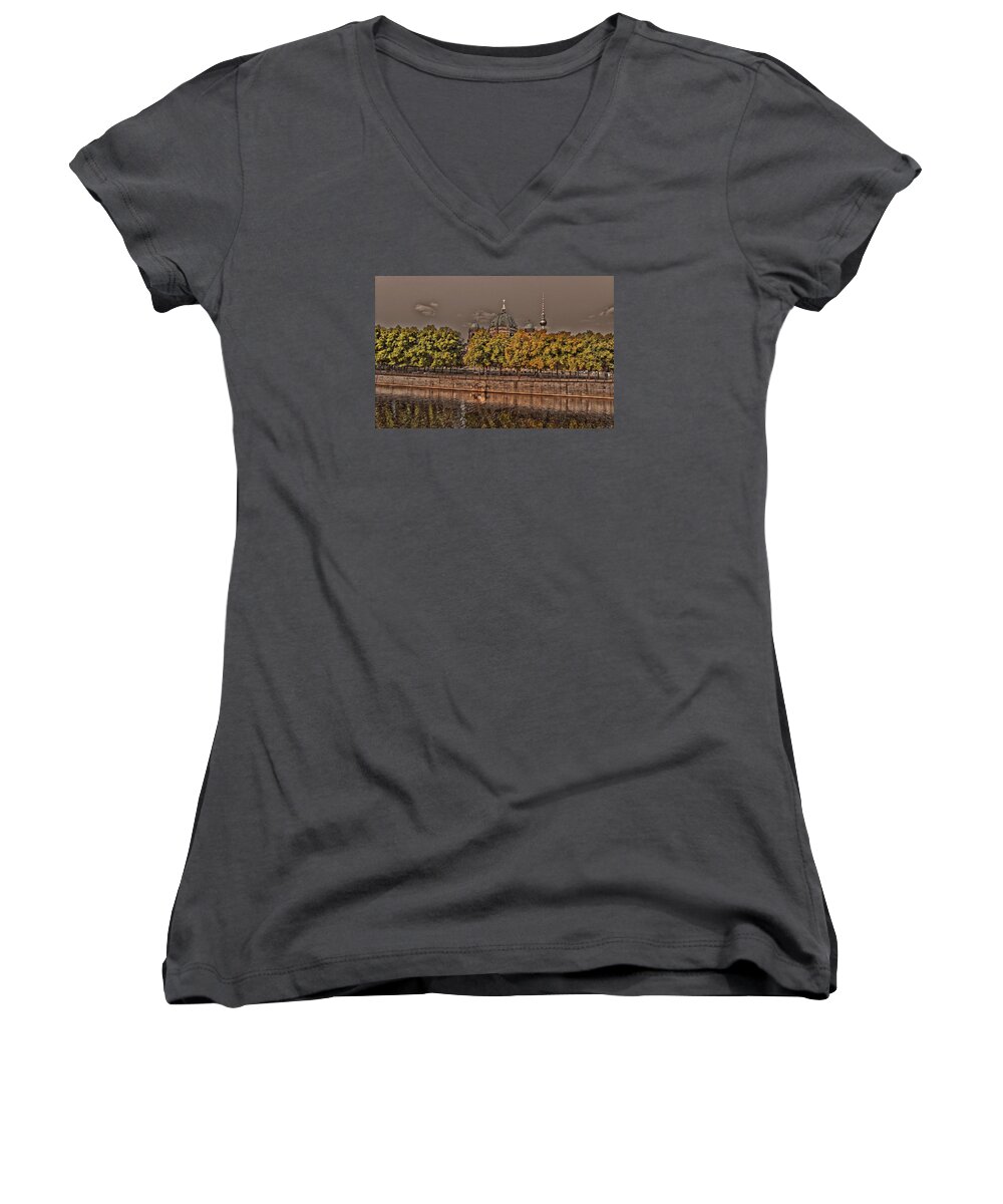 Europe Women's V-Neck featuring the photograph Berlin Cathedral ... by Juergen Weiss