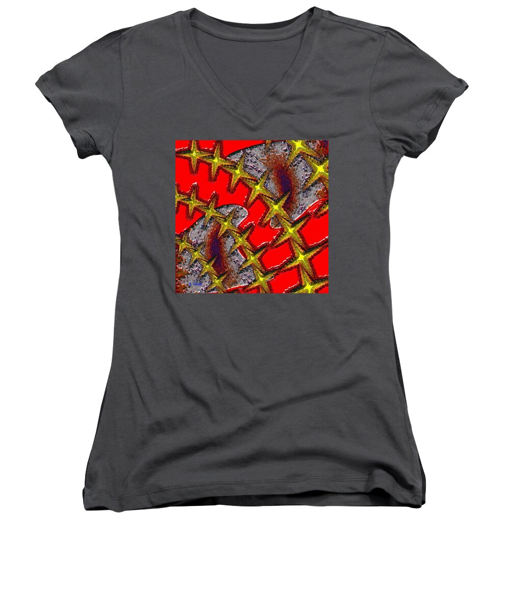 Blood Women's V-Neck featuring the digital art Blood on the Wire by Alec Drake