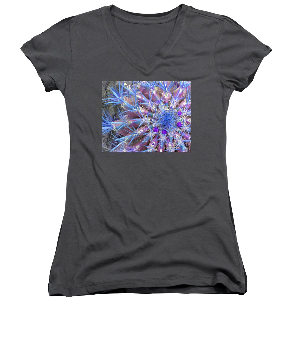 Blue Women's V-Neck featuring the photograph Blue Cactus by Rebecca Margraf