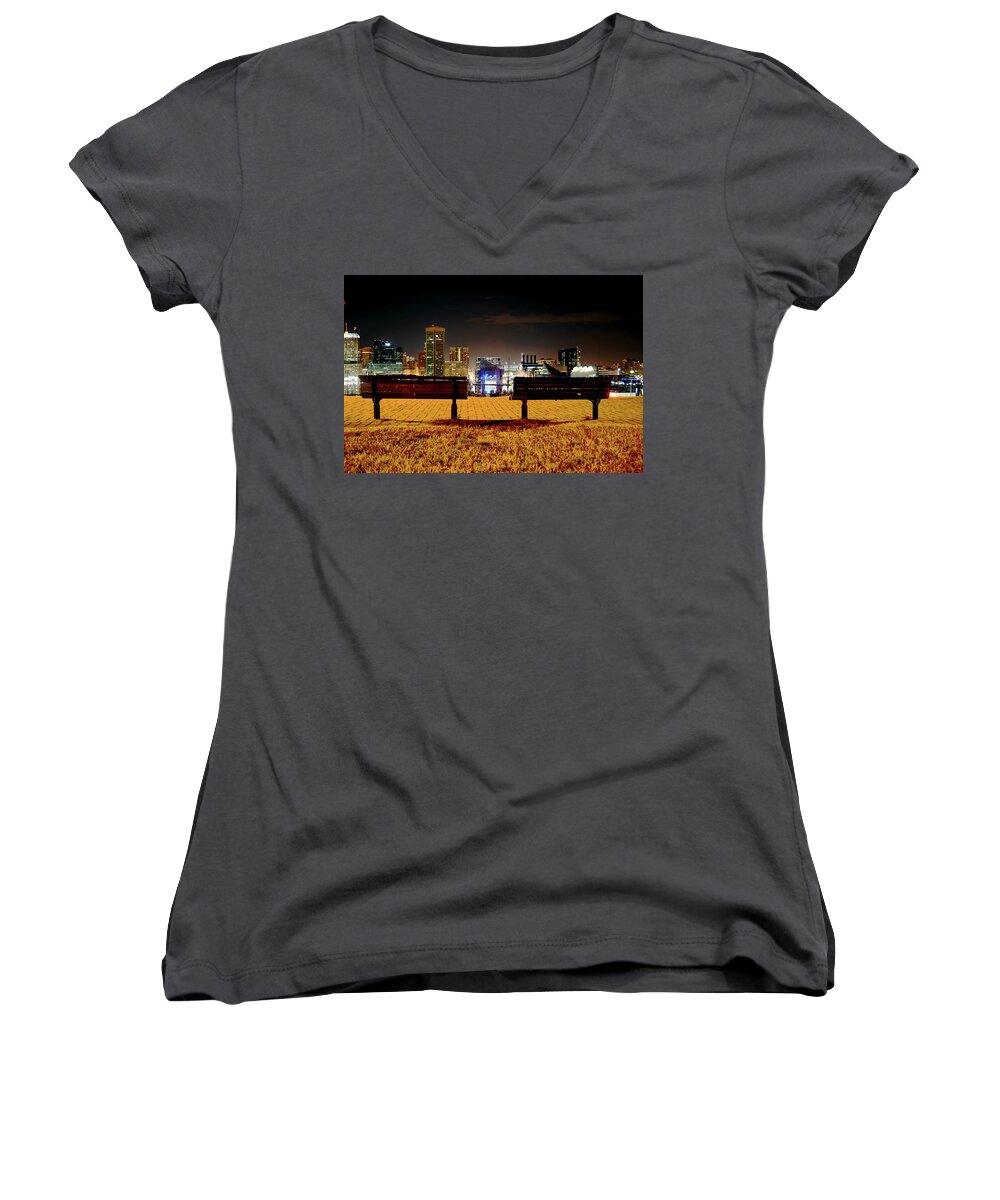 Bench Women's V-Neck featuring the photograph Charm City View by La Dolce Vita