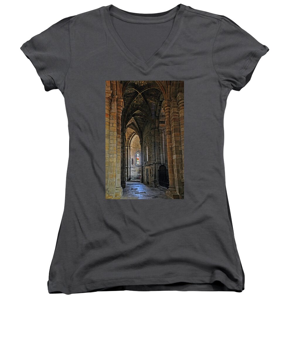 Church Women's V-Neck featuring the photograph Church Passageway Provence France by Dave Mills