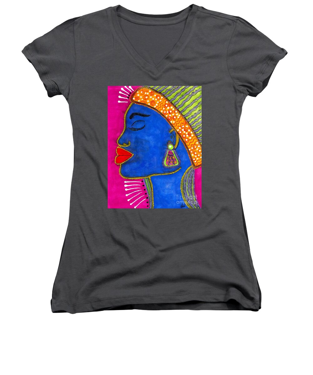 Woman Women's V-Neck featuring the painting Color Me VIBRANT by Angela L Walker