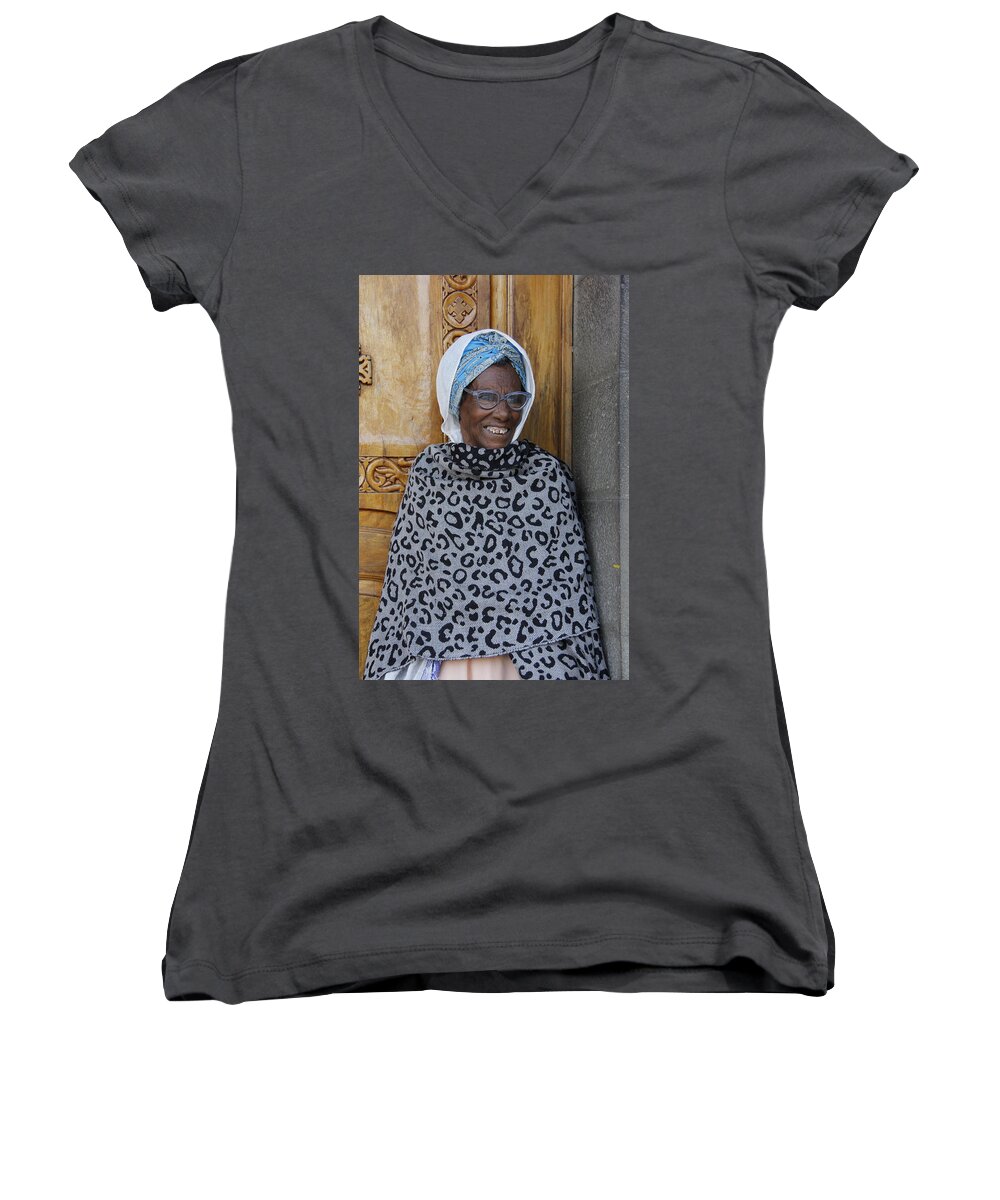 Ethiopia Women's V-Neck featuring the painting Ethiopia-South Orthodox Christian Woman by Robert SORENSEN