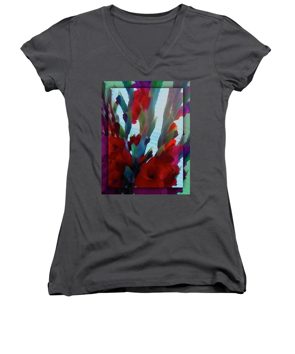 Abstract Women's V-Neck featuring the digital art Glad by Richard Laeton