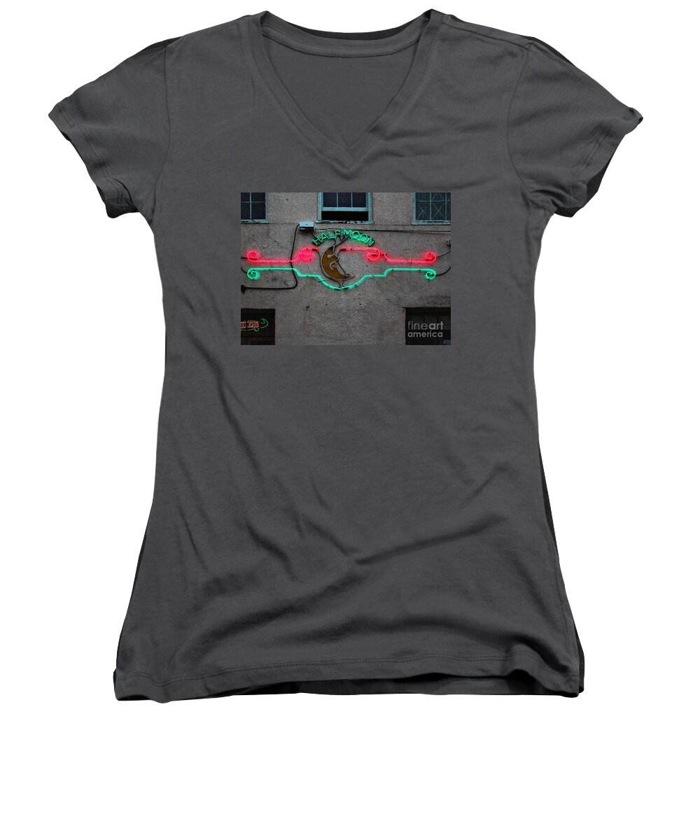 Moon Women's V-Neck featuring the photograph Half Moon Bar New Orleans by Kathleen K Parker