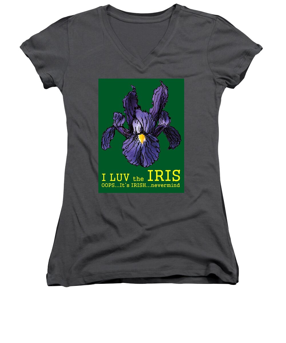  Women's V-Neck featuring the mixed media I LUV the IRIS by R Allen Swezey