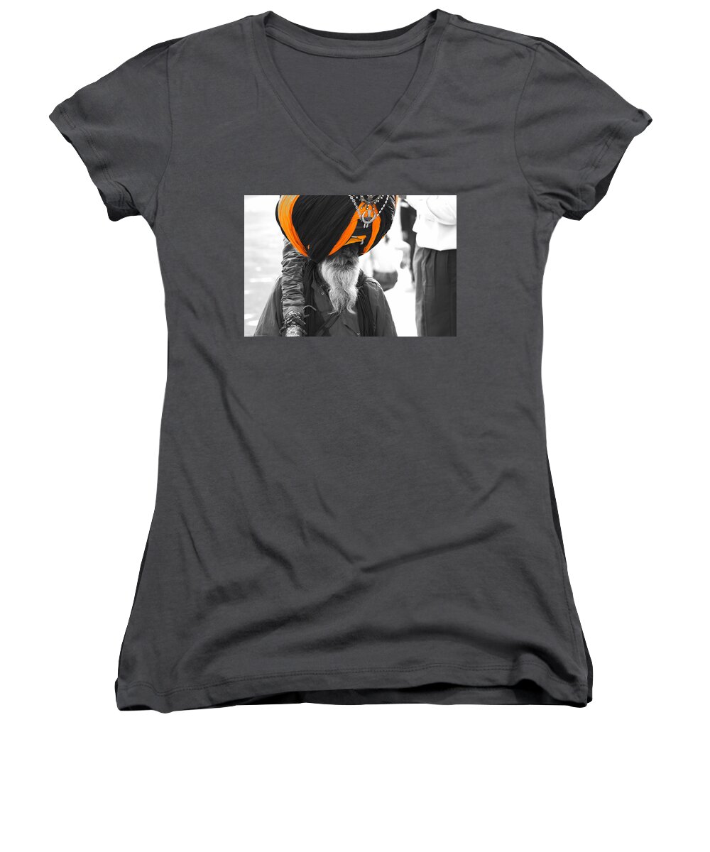 Indian Women's V-Neck featuring the photograph Indian Man Wearing Turban by Sumit Mehndiratta