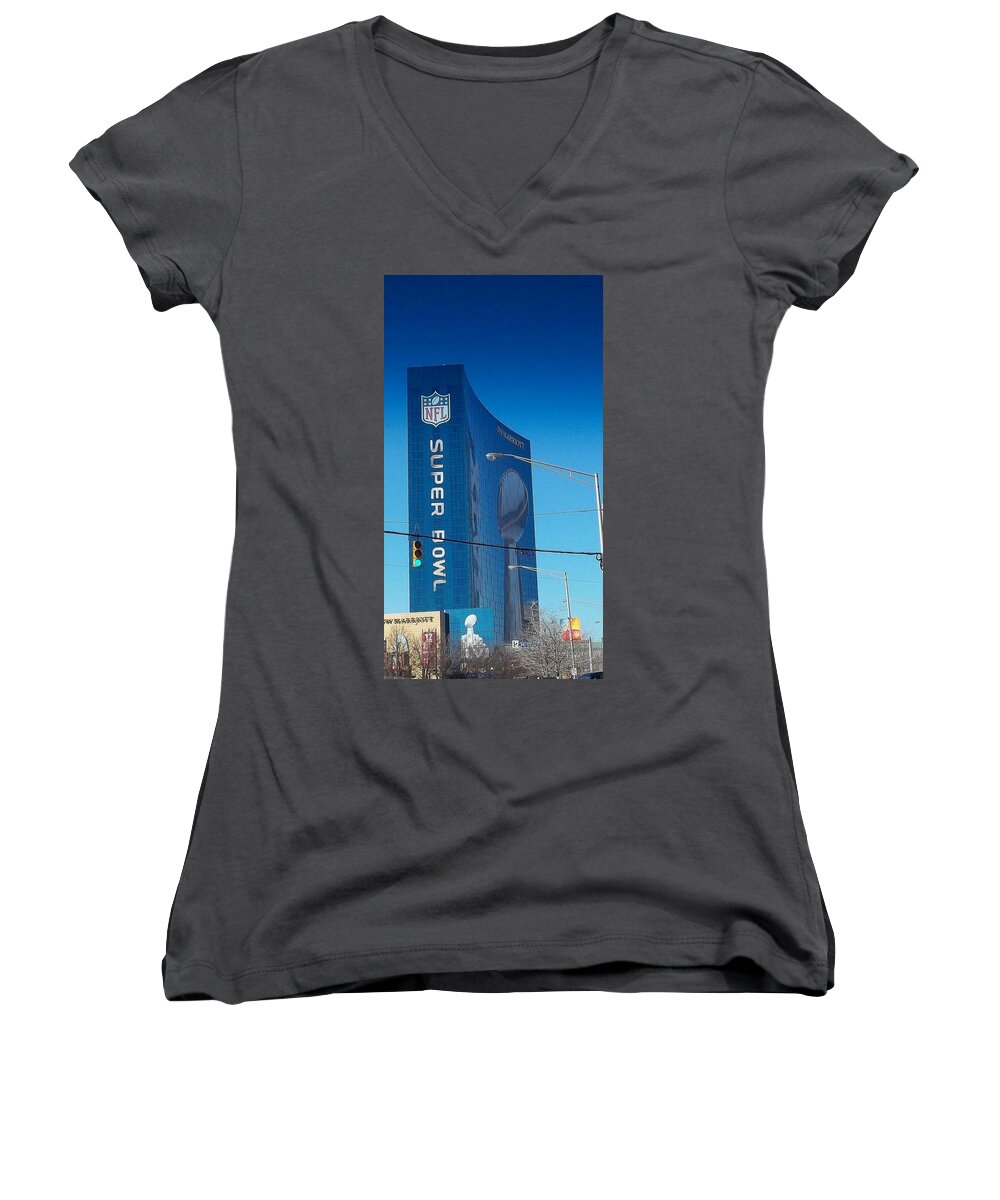 Super Bowl Women's V-Neck featuring the photograph Indianapolis Marriott welcomes Super Bowl 46 by Stephen King