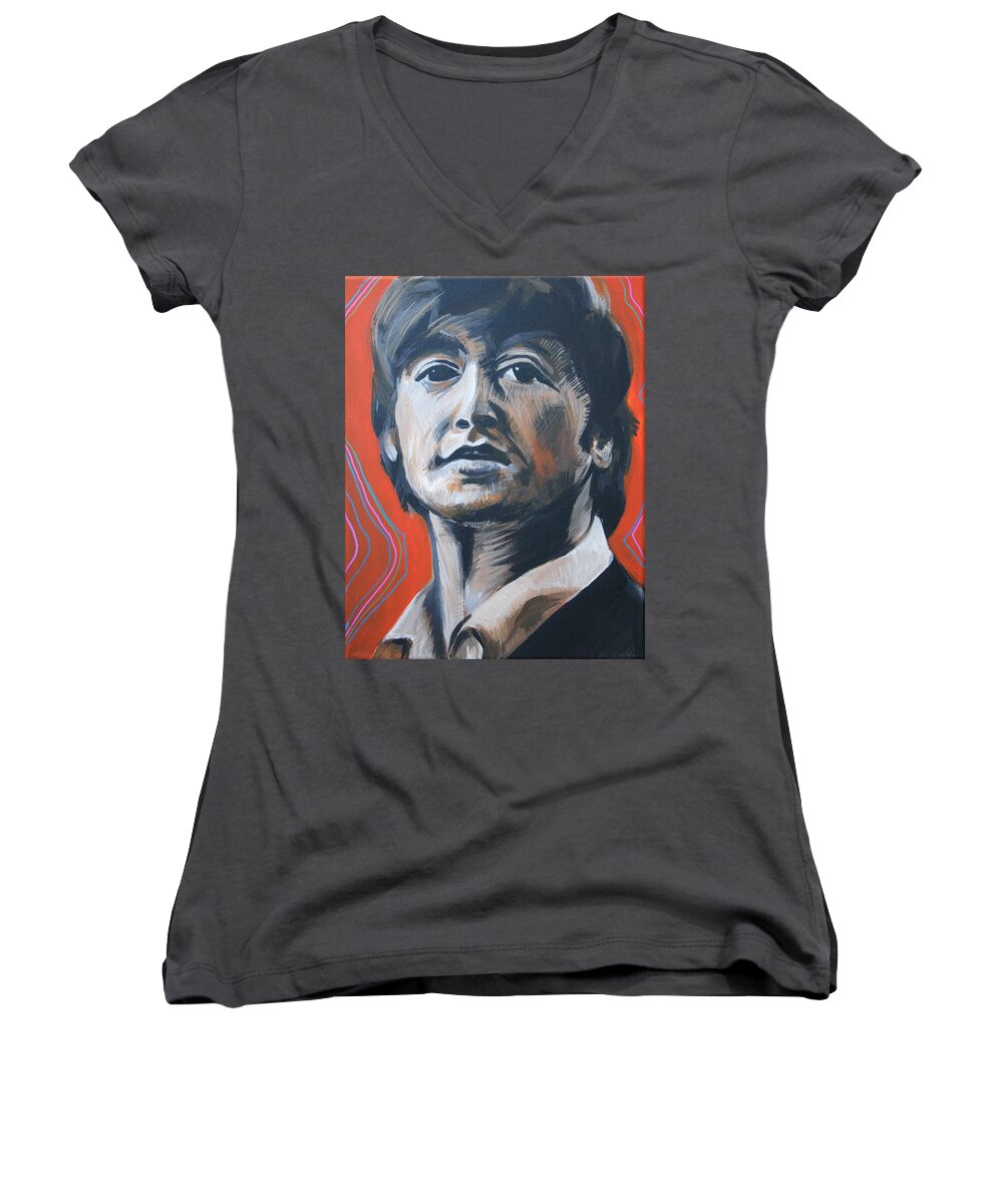 Beatles Women's V-Neck featuring the painting John Lennon by Kate Fortin