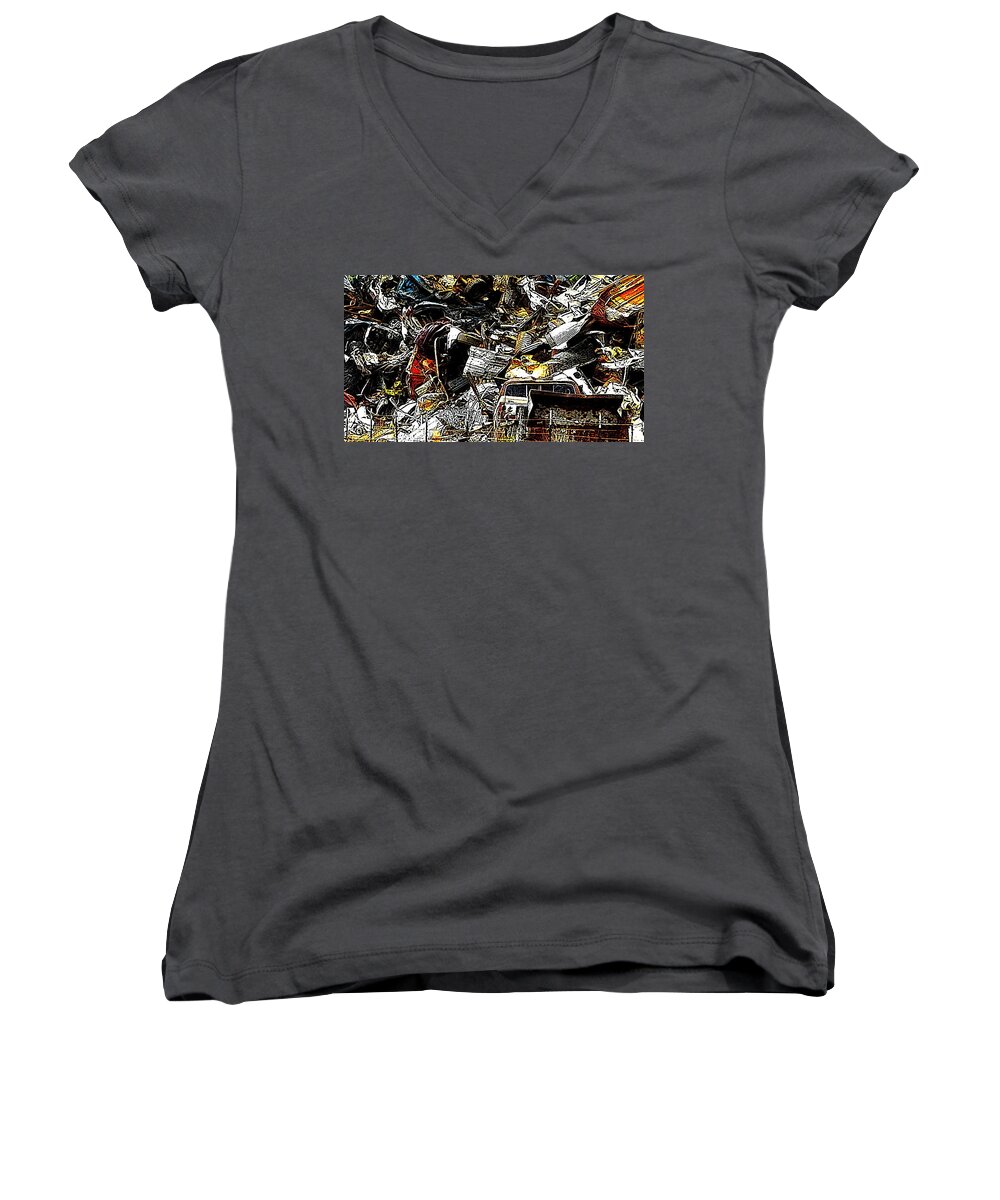 Junked Cars Women's V-Neck featuring the photograph Junky Treasure 2 by Lydia Holly