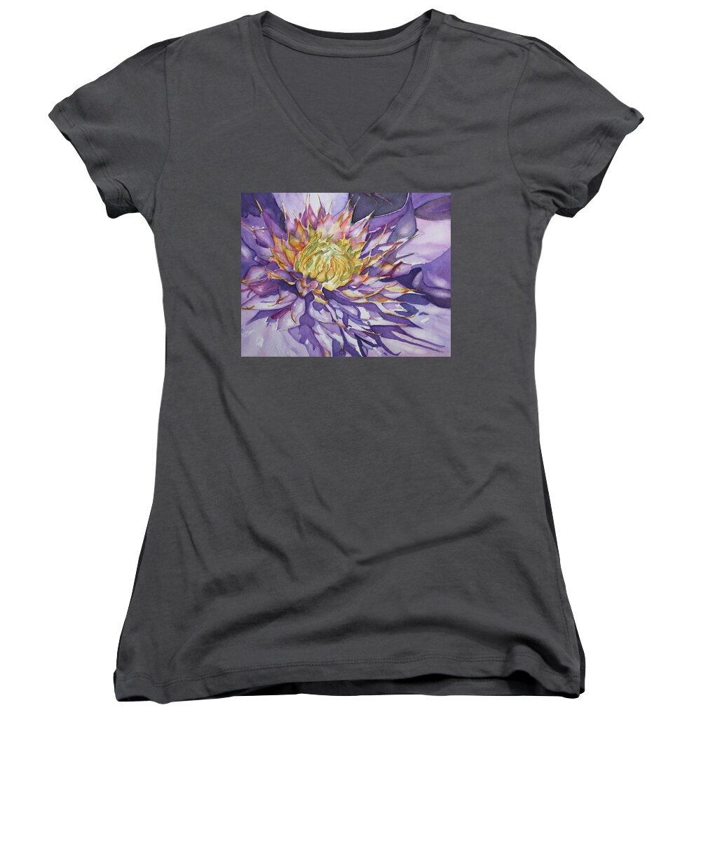 Watercolor Women's V-Neck featuring the painting Kaleidoscope by Christiane Kingsley