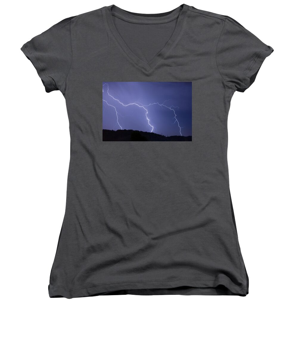 Lightning Women's V-Neck featuring the photograph Lightning by Ian Middleton