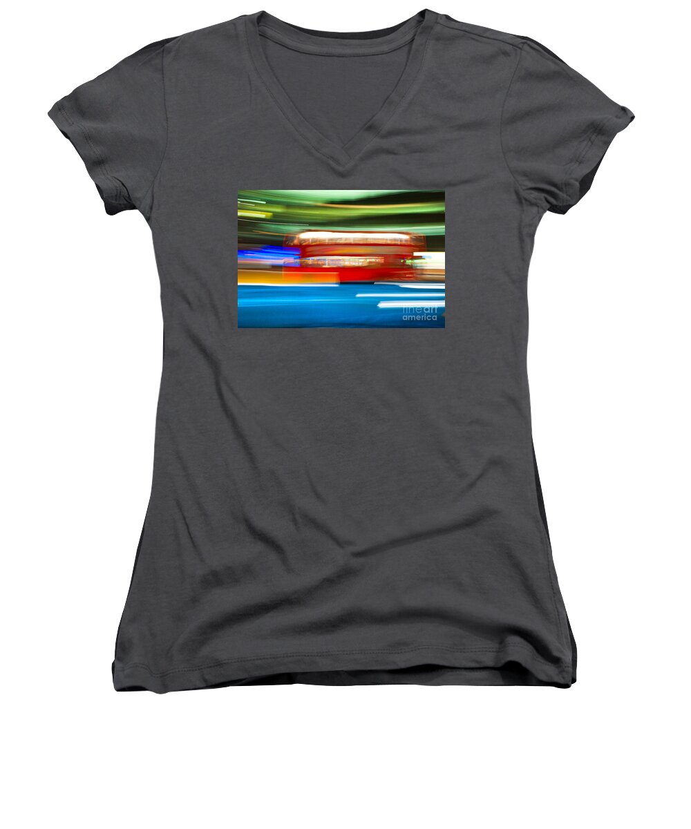 Asphalt Women's V-Neck featuring the photograph London bus motion by Luciano Mortula