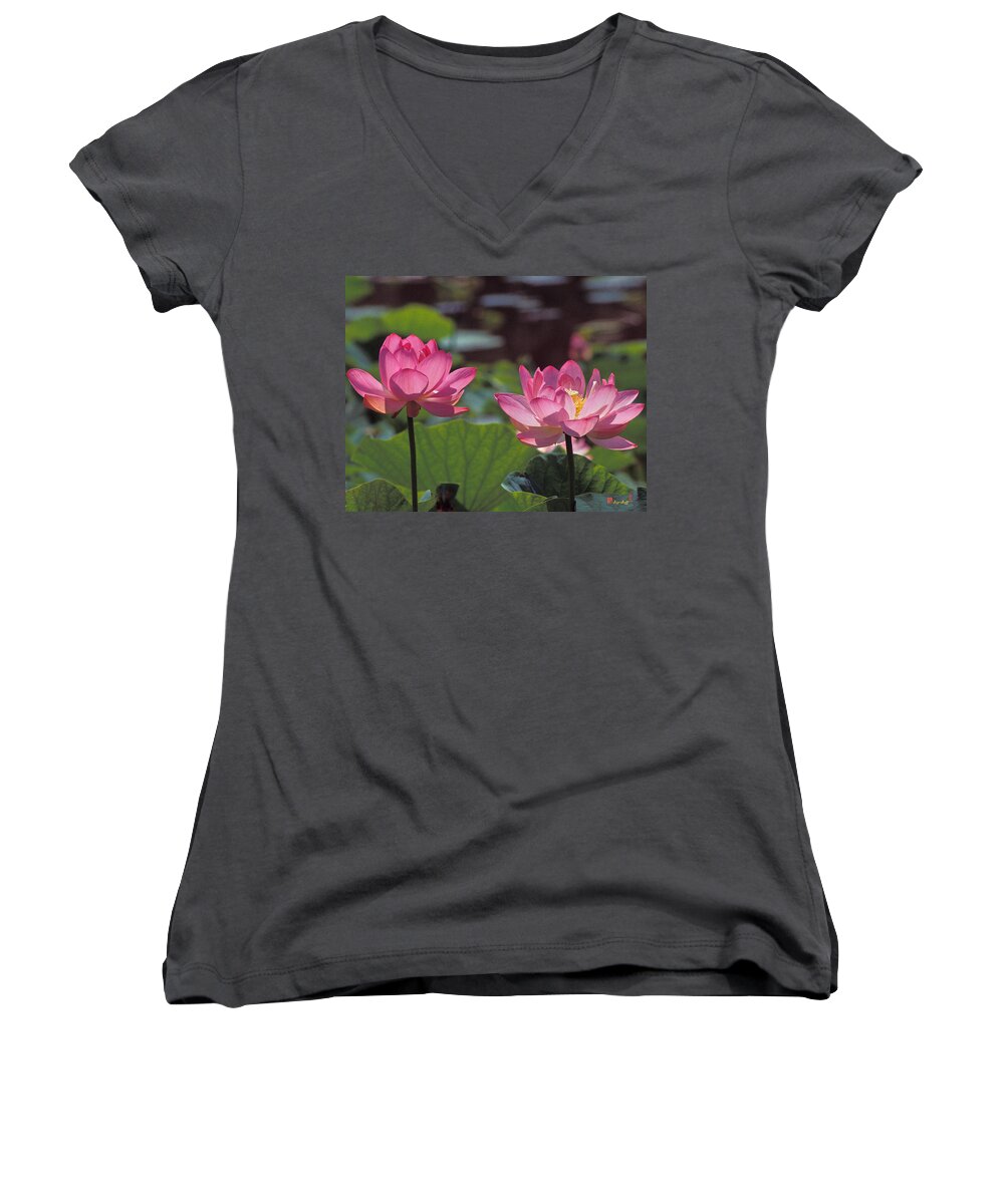 Nature Women's V-Neck featuring the photograph Lotus Pair 24M by Gerry Gantt